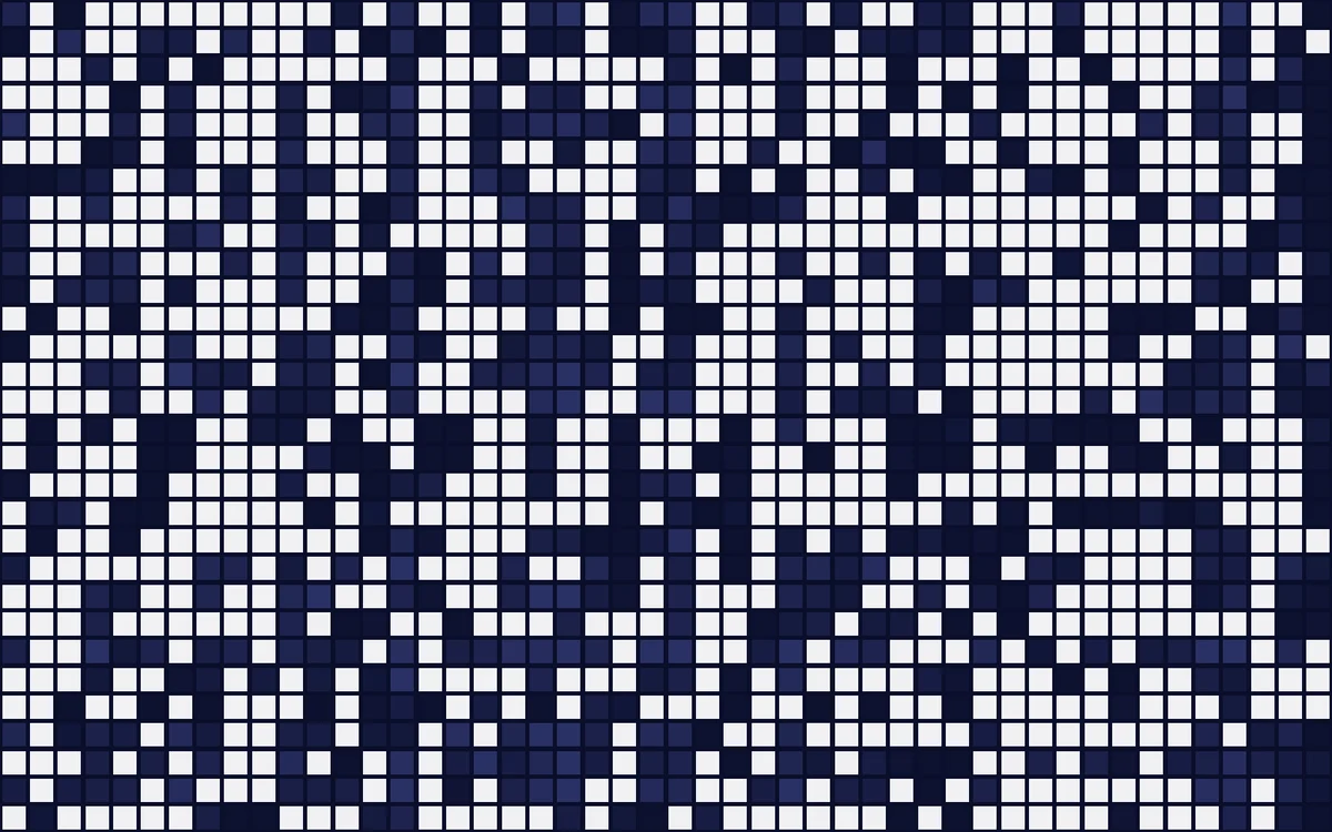 A grid of table cells, the small ones lit, blurred by calibrated noise