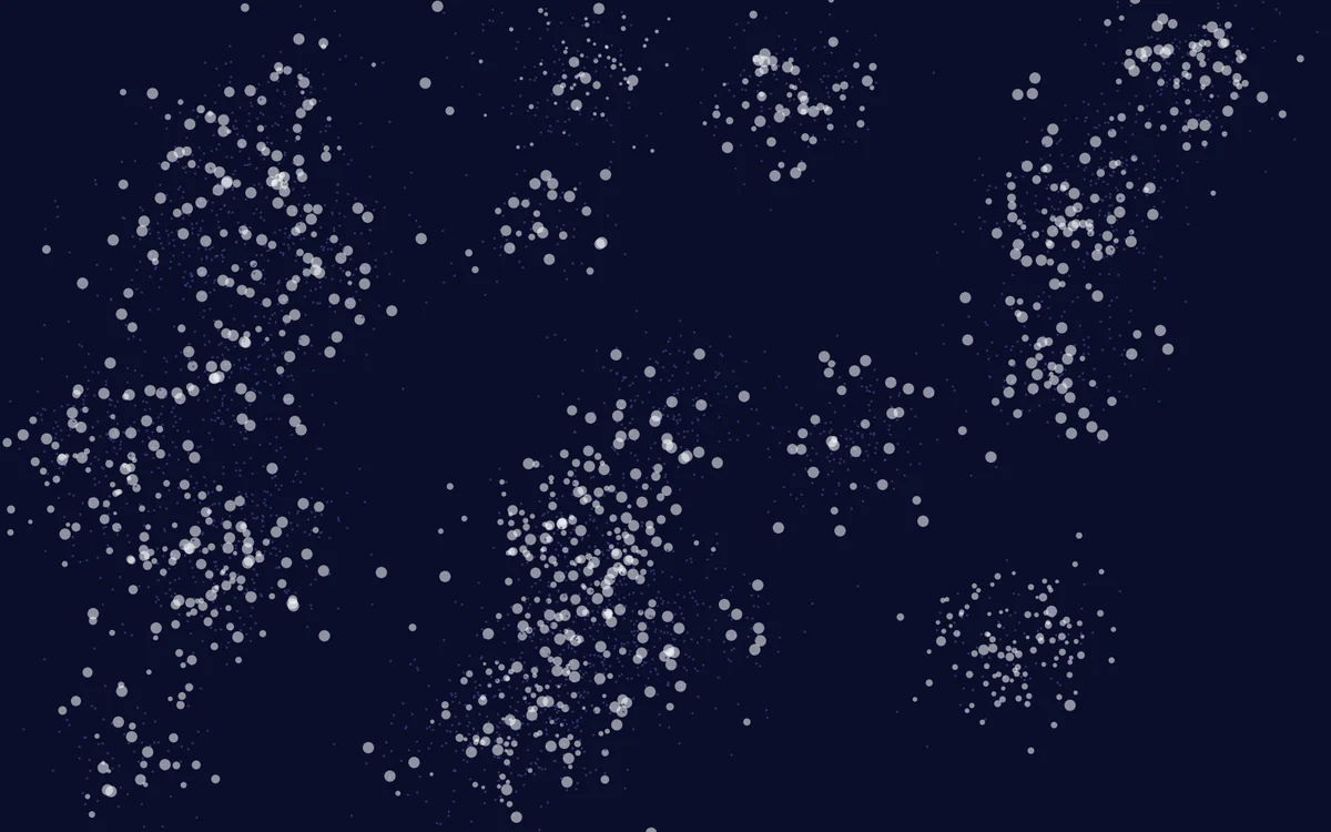 Clusters of simulated students, one cluster per college, sized by weight